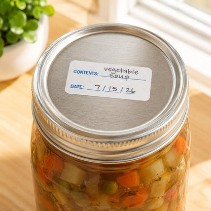 Water Dissolvable Contents & Date Food Labels, 1 x 2, 500/Roll | Write-On Rotation Stickers for Canning Jars, Restaurant Prep, Meal Storage, Freezers and Reusable Containers. Made in USA