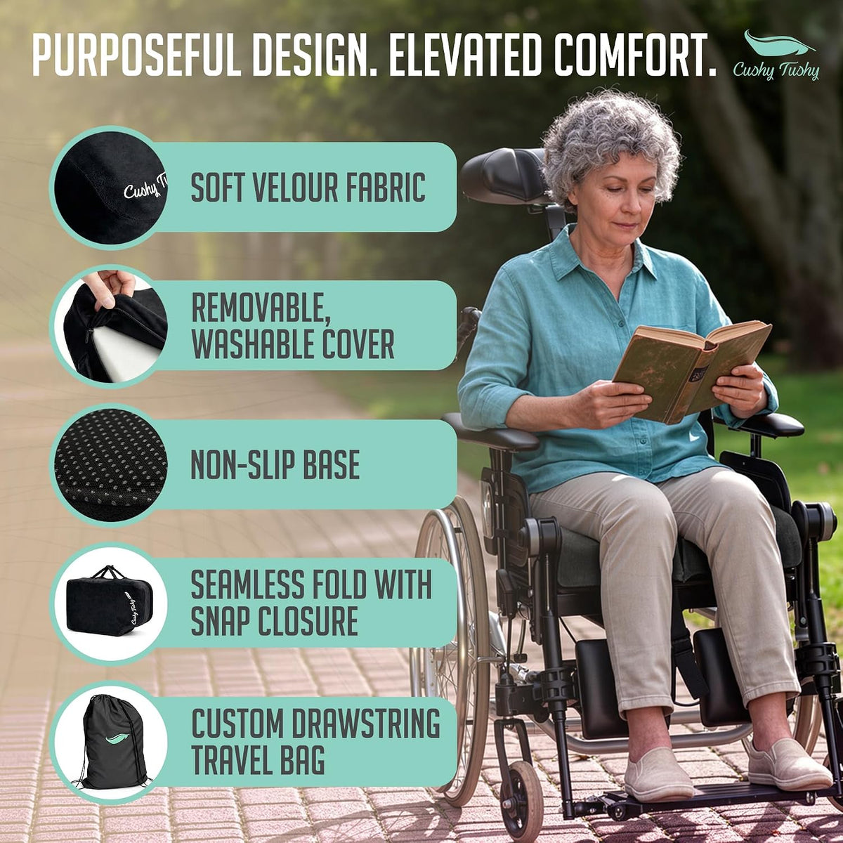 Cushy Tushy Premium Foldable Travel Seat Cushion - for Relief of Lower Back, Sciatic, Butt and Tailbone Pain - for Home & Office Use, Perfect for Travel or Driving - Coccyx Seat Cushion