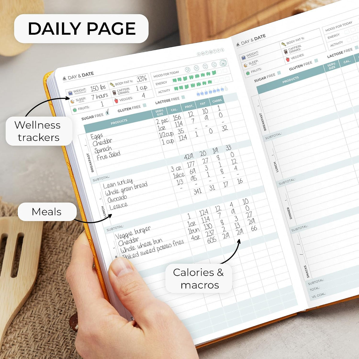 Clever Fox Food Journal for Women & Men, Weight Loss Tracker, Aquamarine