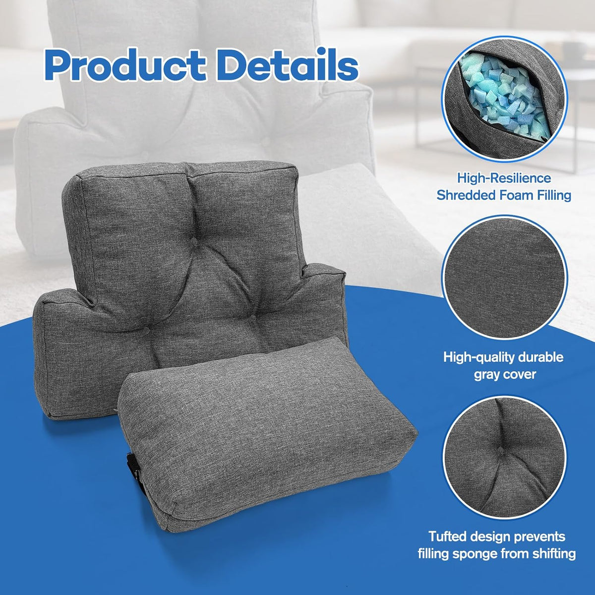 JZHLLA Recliner Neck and Lumbar Support, Shredded Foam Filling Back Rest Cushion with Adjustable Headrest for Pain Relief Lumbar Support Pillow for Recliner Office Chairs Sofa Couch