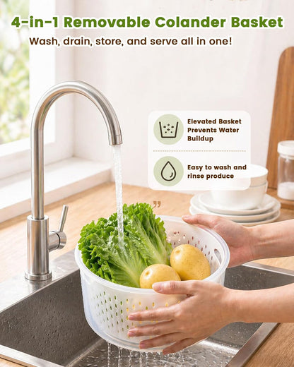 TBMax Fruit Storage Containers for Fridge Organizers and Storage, 4 Pack Large Produce Saver with Airtight Lid & Colander for Berry Lettuce Salad Vegetable Storage, Refrigerator Organizers