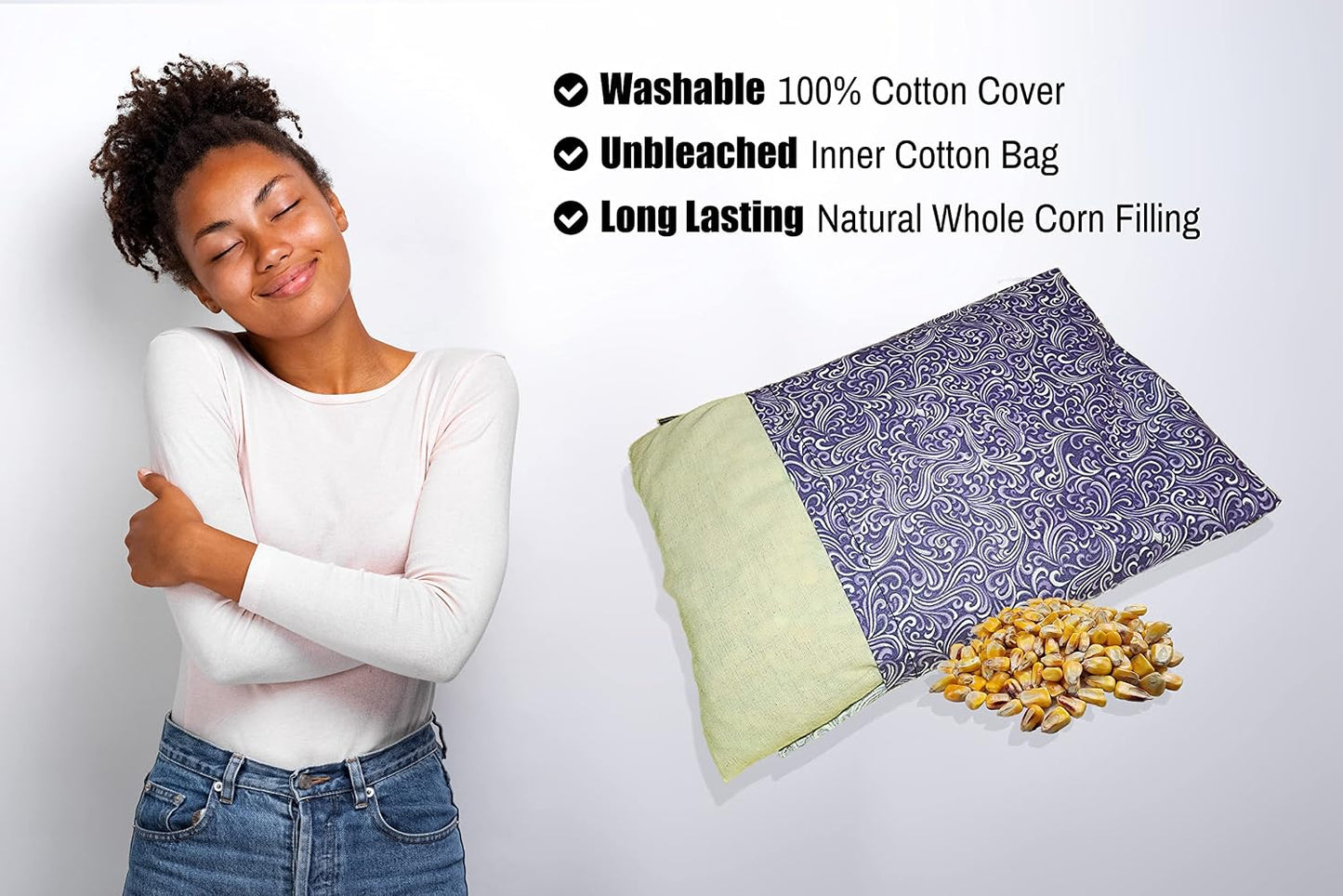 Microwavable Corn Filled Heating Pad and Cold Pack/Washable 100% Cotton Cover (Cross Hatch - Mint, 7.5in W x 11in L)