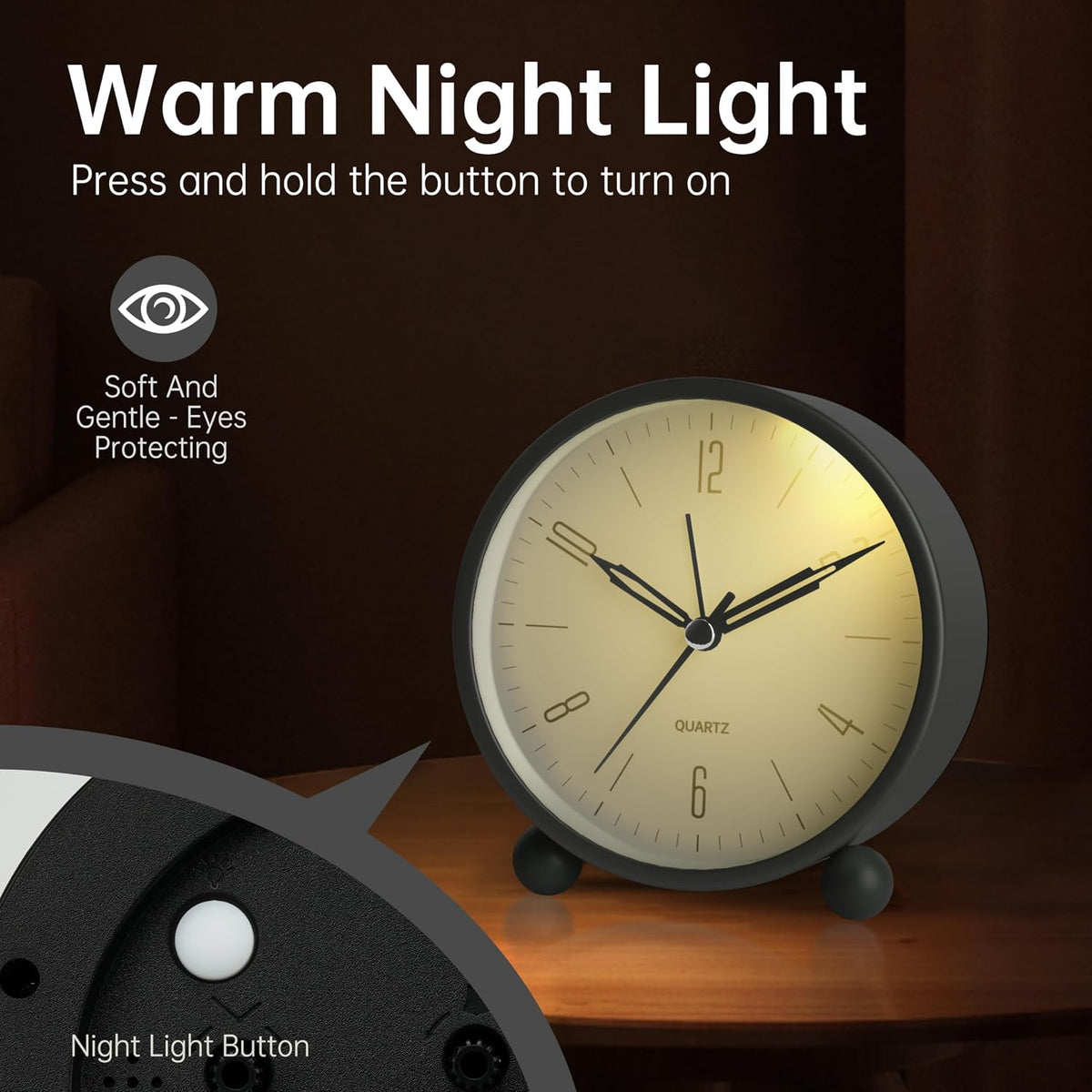 JALL Analog Alarm Clock, 4 inch Super Silent Non Ticking Small Clock with Night Light, Battery Operated, Simple Design, Old Fashioned Style Ideal Decor, for Bedroom, Bedside, Desk, Adult, Gift, Green