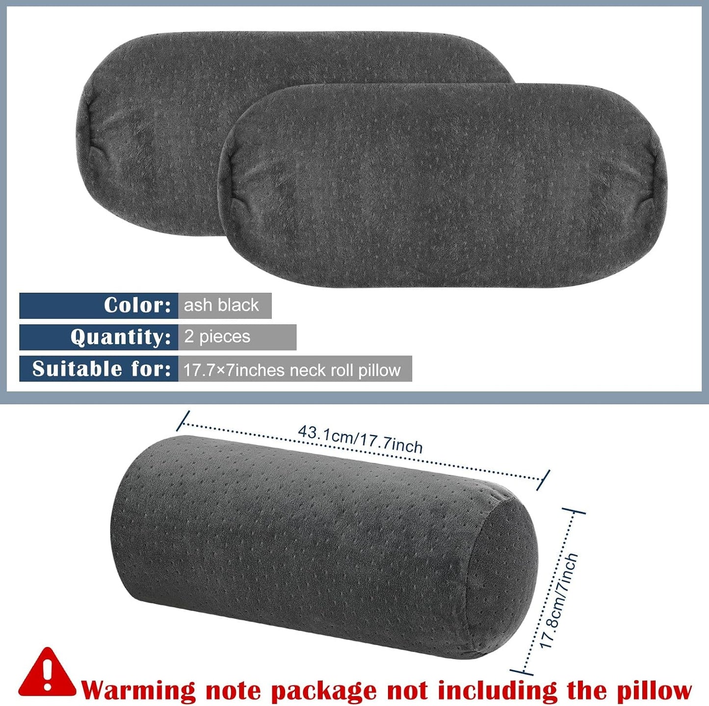 Remerry 2 Pcs 16 x 6 Inches Velvet Neck Roll Pillow Cover with Zipper, Soft Bolster Pillowcases for Cylindrical Pillow (Cover Only, Bolster Not Included)(Navy Blue)