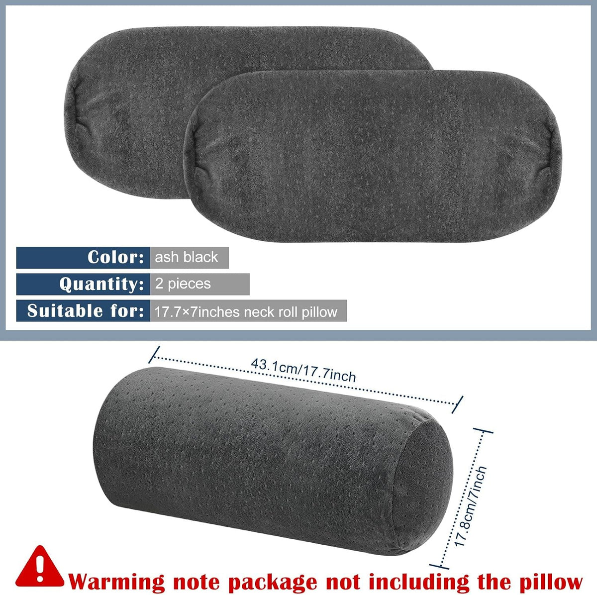 Remerry 2 Pcs Velvet Neck Roll Pillow Covers, 16 x 6 Inches, Navy Blue