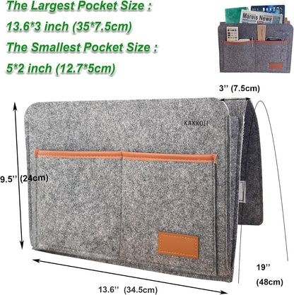 Bedside Caddy, Sofa Caddy, Storage Organizer Pocket for Dorm, Bedroom, 5 Pockets Felt Organizer for Magazine, Remote, Phone, Tablet, Pad, Glasses, Pen, Remote Control (Light Grey-Short)