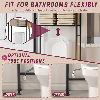 3-Tier Over The Toilet Storage Cabinet with Paper Holder and 4 Hooks, Metal Over Toilet Bathroom Organizer and Storage Shelf, Bathroom Shelves for Living Room/Laundry/Balcony(Black)