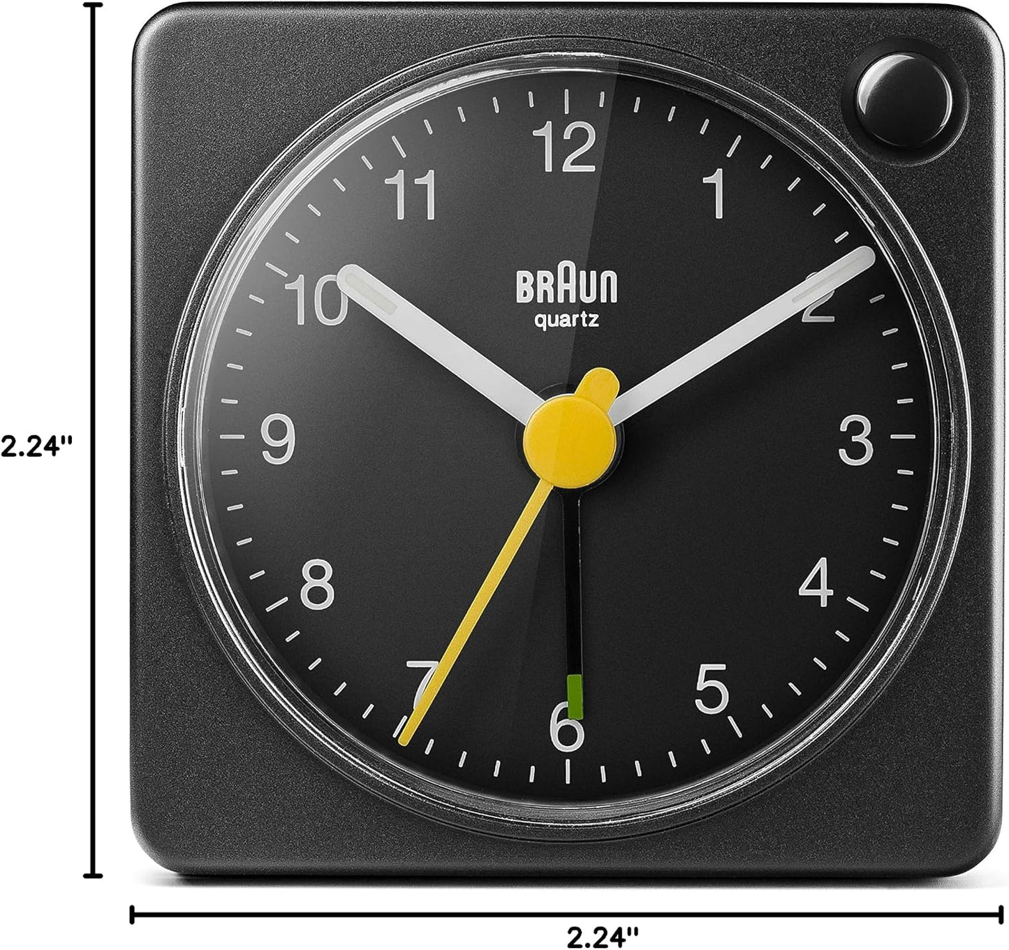 Braun Classic Travel Analogue Alarm Clock with Snooze and Light, Compact Size, Quiet Quartz Movement, Crescendo Beep Alarm in Black, Model BC02XB.
