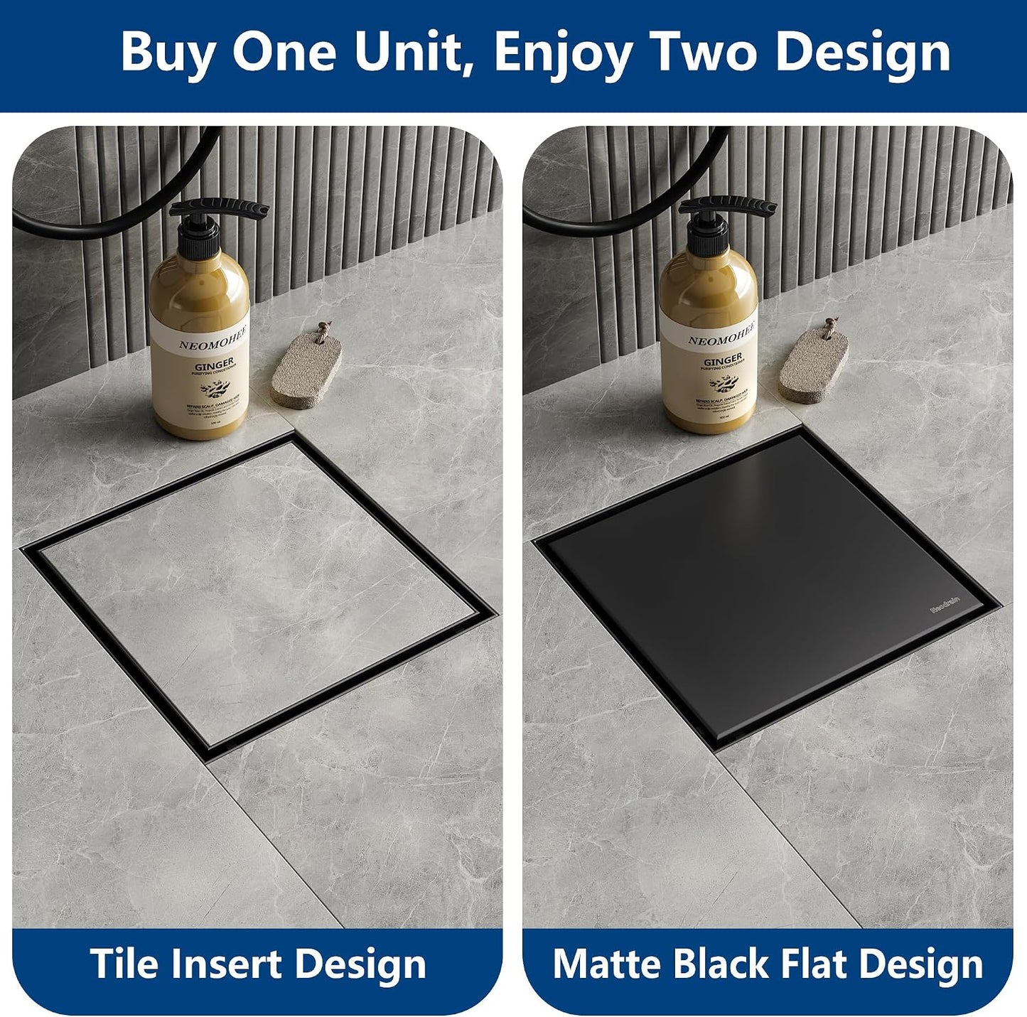 Neodrain 4" Brushed Square Shower Drain with Removable Tile Insert Grate | 304 Stainless Steel Tile Square Drain, Hidden Drain,Easy to Clean, Waterproof & Sturdy Shower Drain, CUPC Certified