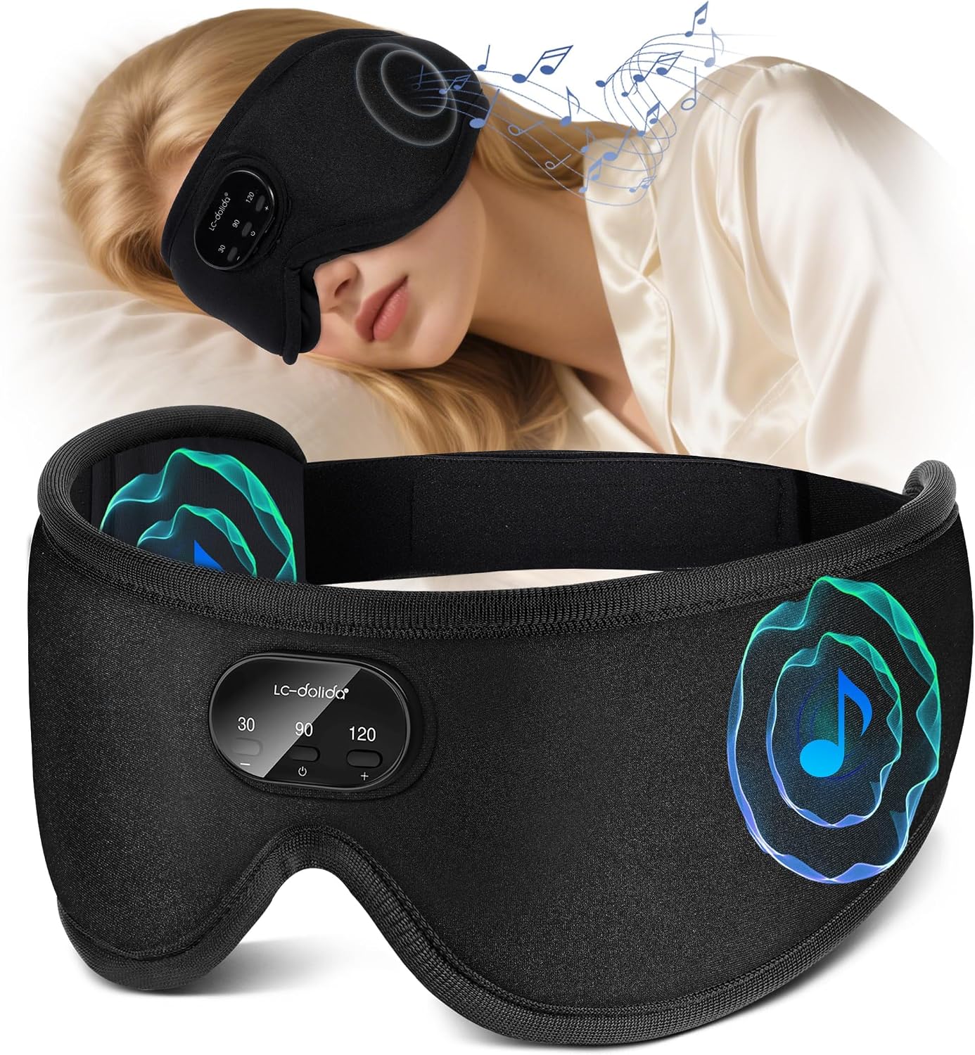 LC-dolida Sleep Headphones, White Noise Bluetooth Sleep Mask 3D Breathable Wireless Eye Mask for Timing, Sleep Mask with Bluetooth Headphones for Side Sleepers Travel Yoga, Cool Gadgets for Women Men