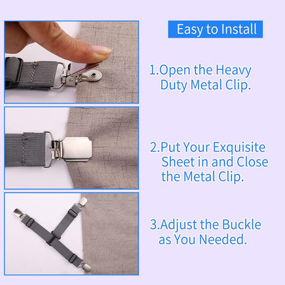 MENDENG Sheet Straps Fitted Sheet Clips Holder Surspeners Keep Sheets in Place Bed Sheet Fasteners Gripper Black 4P