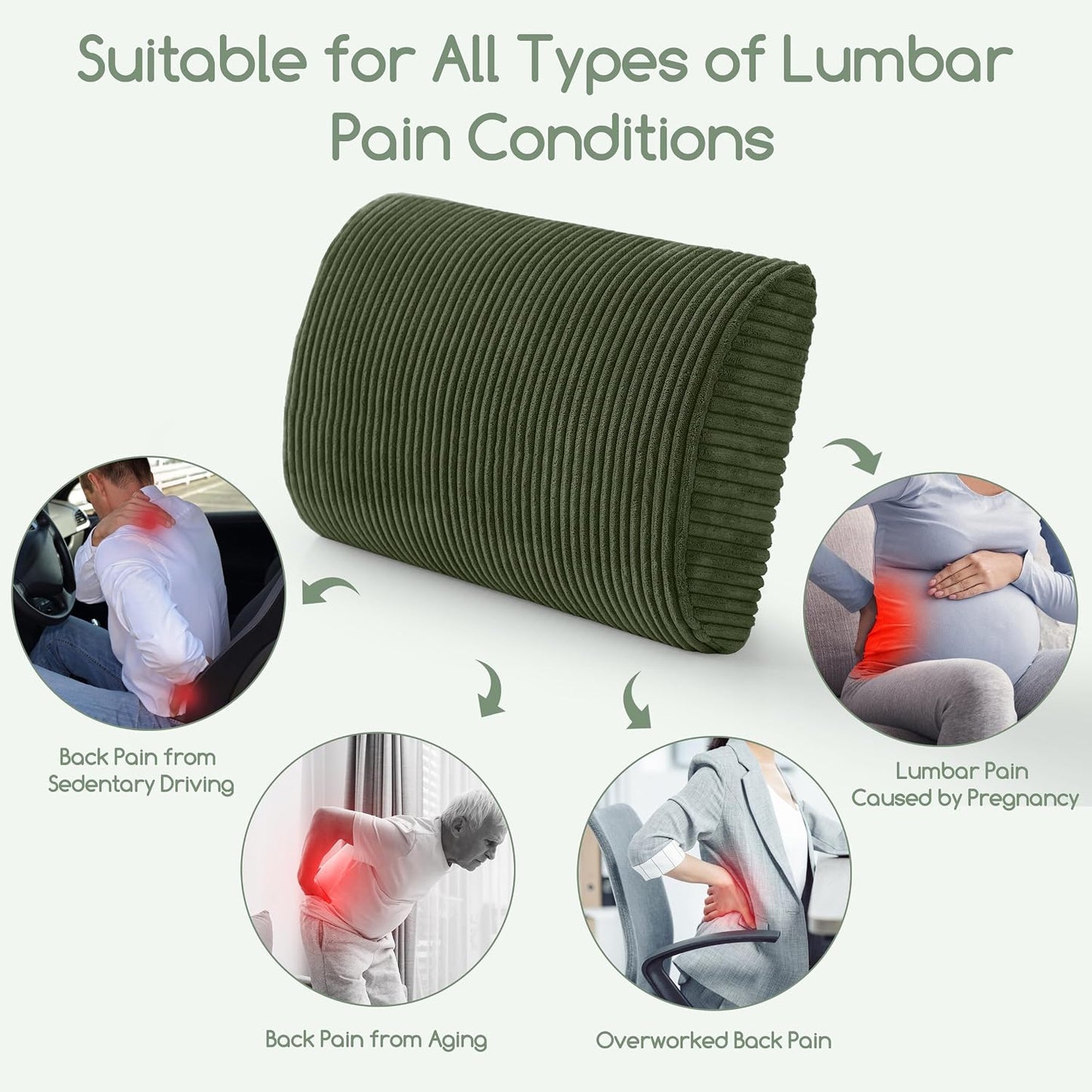 HIGOGOGO Lumbar Support Pillow for Recliner Chair/Accent Chair/Couch, Memory Foam Back Support Cushion for Elderly, Recliner Cushions for Back Rest, Pain Relief, Reading, Washable Cover, Brown