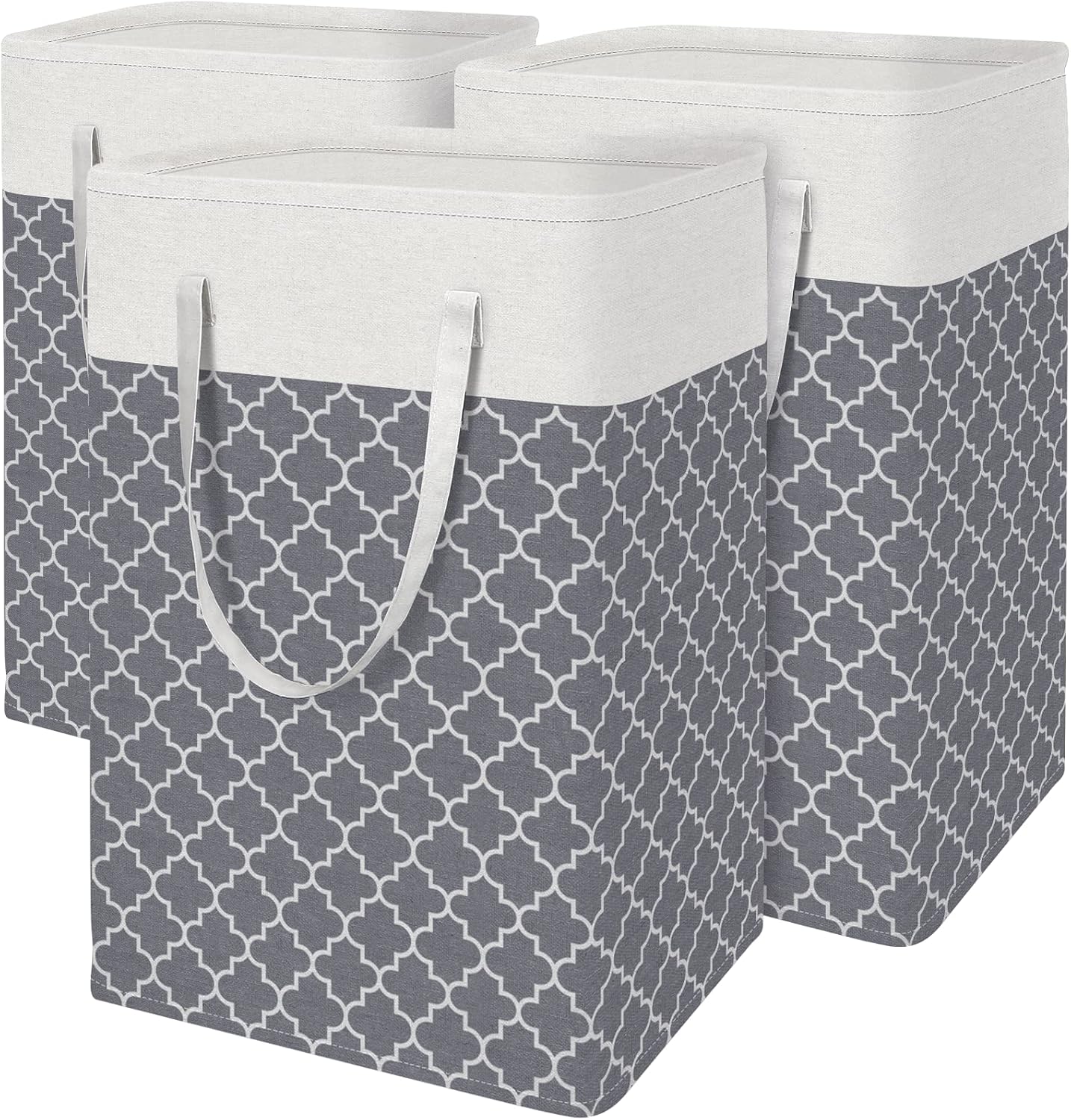 BlissTotes 3-Pack Laundry Basket, Collapsible Laundry Hamper, Grey, 75L | Laundry Clothes Hamper, Hampers for Bedroom, Freestanding Hamper with Handles, Clothes Laundry Basket