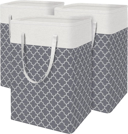 BlissTotes 3-Pack Laundry Basket, Collapsible Laundry Hamper, Grey, 75L | Laundry Clothes Hamper, Hampers for Bedroom, Freestanding Hamper with Handles, Clothes Laundry Basket