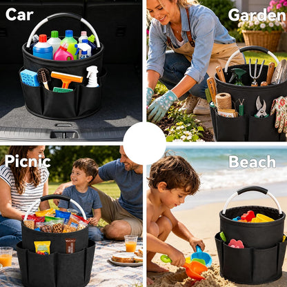 UFORU Cleaning Caddy with Handle, 17L Foldable Organizer with 6 Pockets | 600D Oxford Fabric, Durable, Waterproof, Large Capacity, Space-Saving Foldable, Multi Cleaning Bucket Bag for Home, Garden