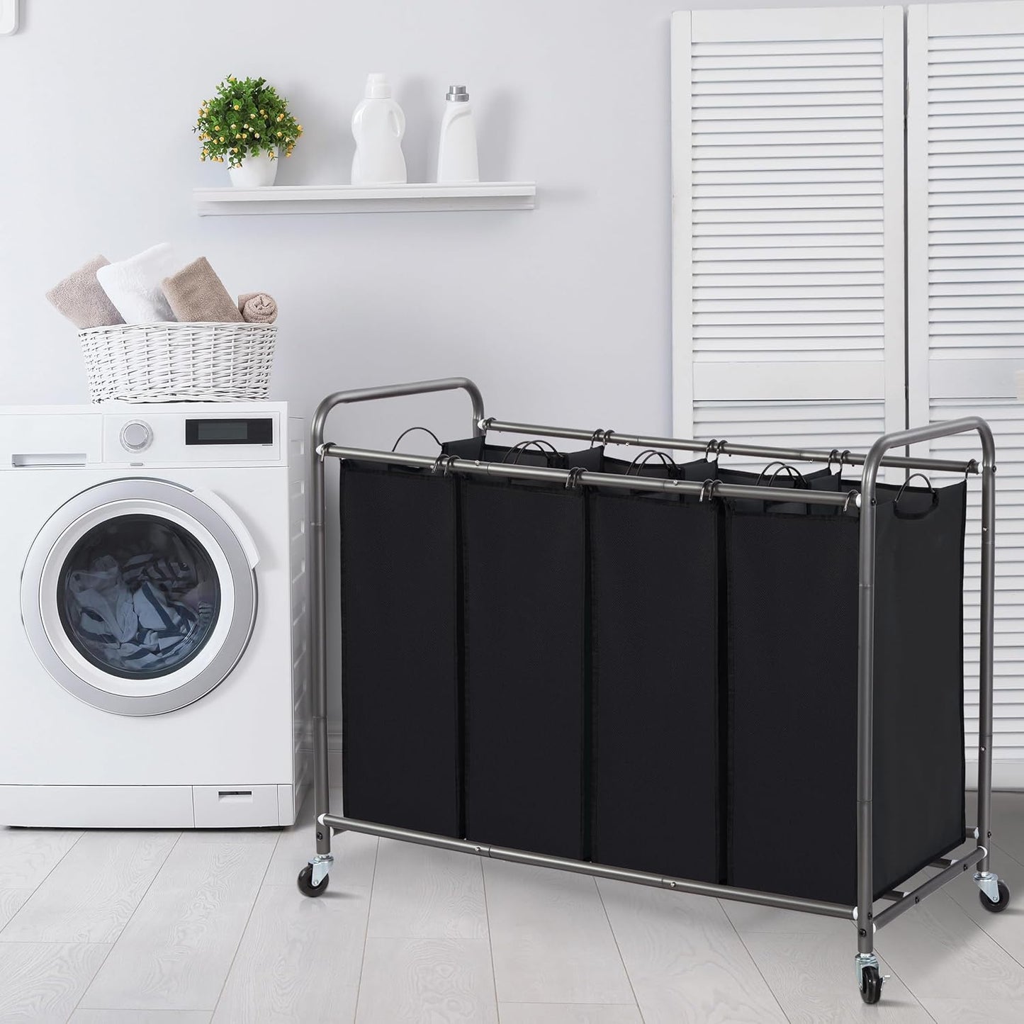 STORAGE MANIAC 3 Section Laundry Sorter, 35.6 Gal (135 L) Laundry Hamper Cart with Heavy Duty Rolling Lockable Wheels and Removable Bags, Clothes Organizer Basket Separator Hamper, Gray
