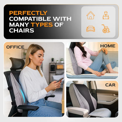 TULARIS Extra Dense Lumbar Pillow with Double Adjustable Straps - Ergonomic Lumbar Support Pillow for Office Chair, Car, Couch Firm Back Support for Lower Back & Spine Pain Relief Memory Foam Cushion