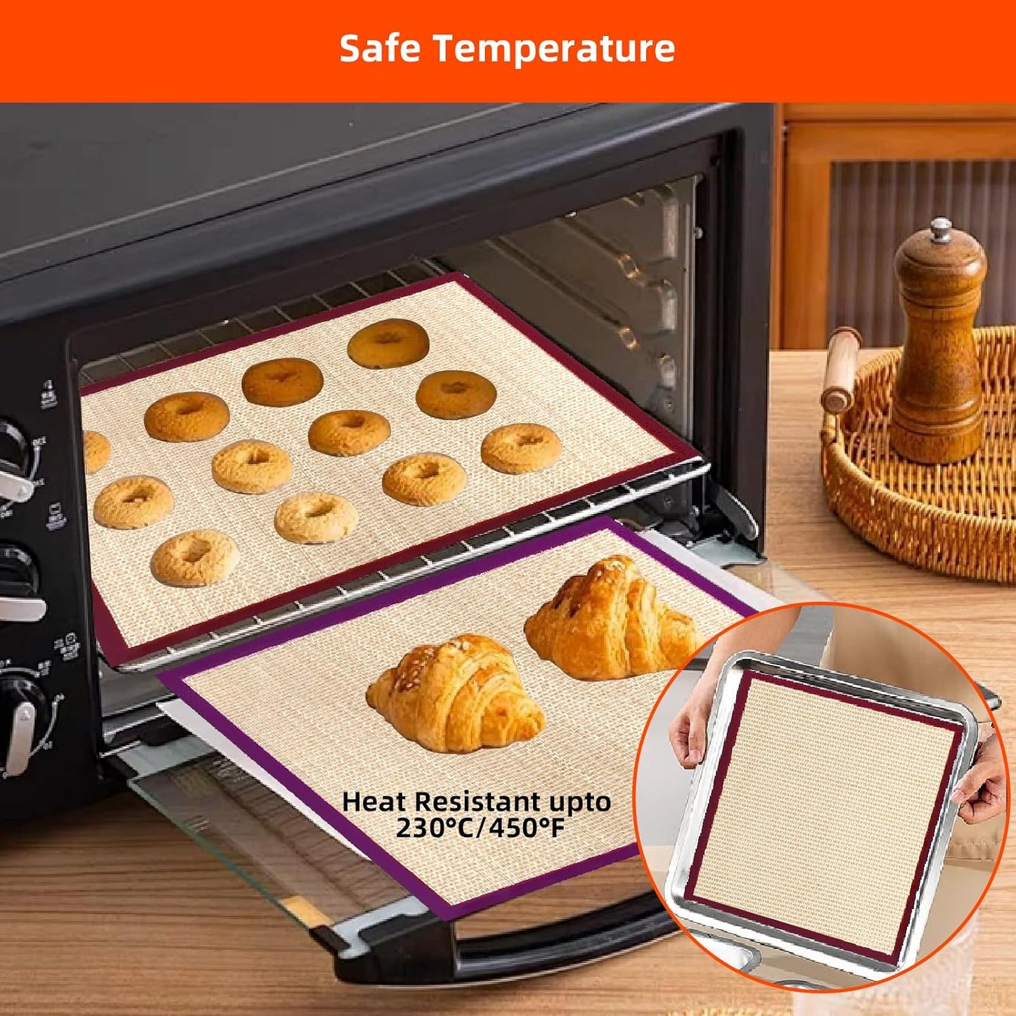 4 Pack Oven Liners for Bottom of Oven for Cuisinart TOA-60/65/70 | Heat resistant mat up to 450°F, food grade silicone baking mat, dishwasher safe, 11.4 x 10.2 in, 0.25 cm thick, reusable