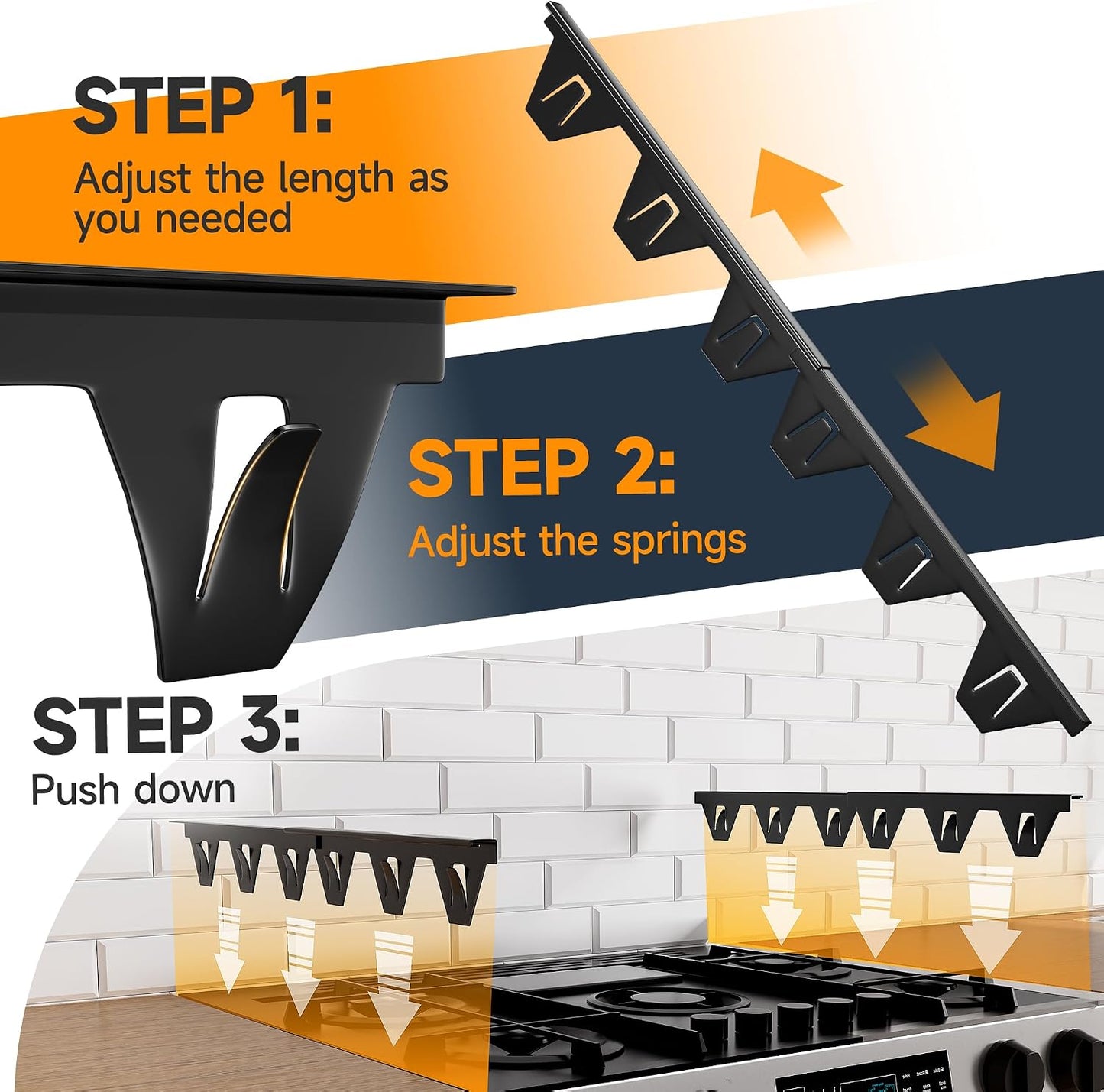 Stove Gap Covers Stainless Steel, Stove Gap Filler Between Stoves and Counter Guard, Heat Resistant Oven Side Gap Filler, Kitchen Range Trim Kit, Retractable Length 13.8" to 27.5" Black-2 Pack