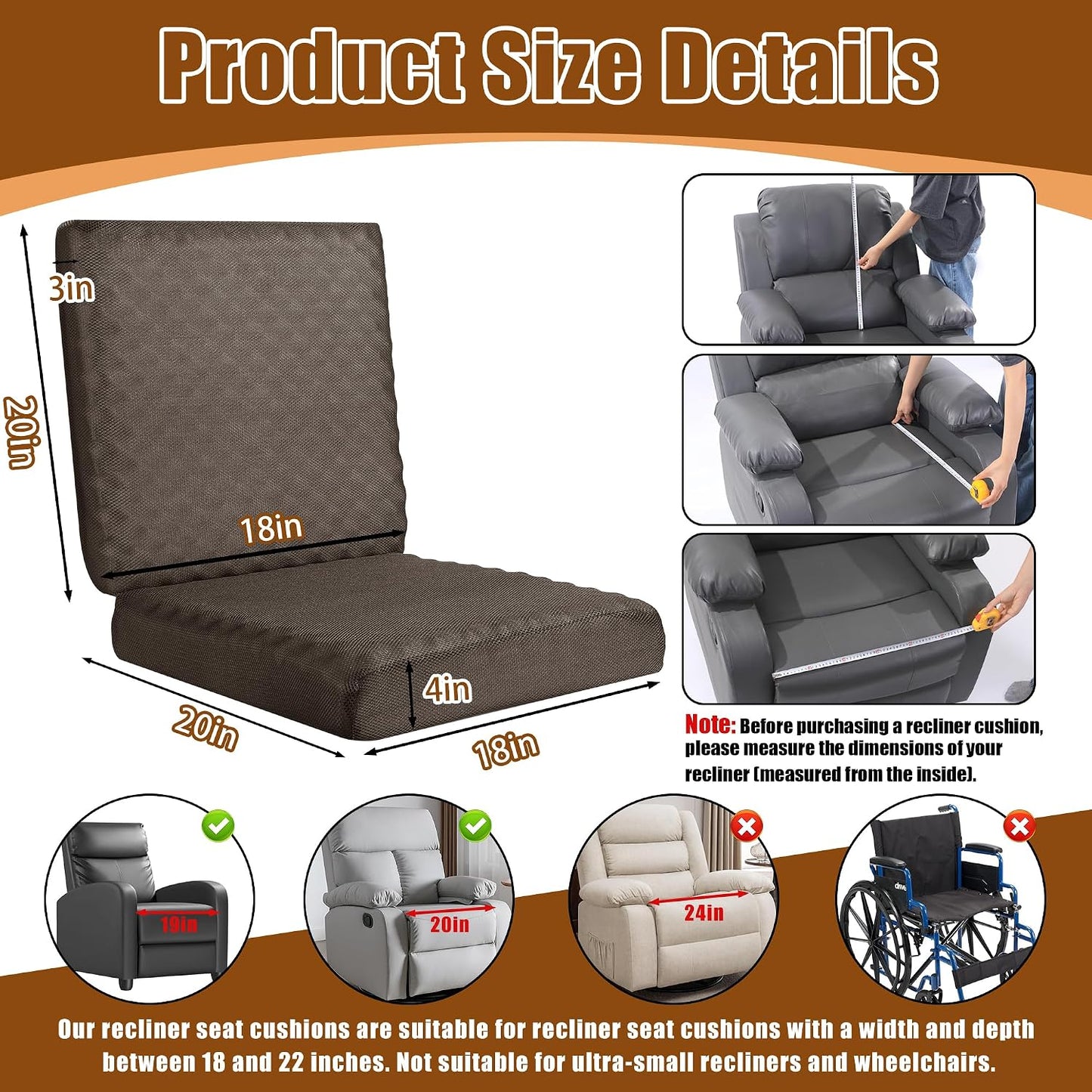BALAPET Recliner Cushions for Long Sitting, Egg Crate Foam Recliner Cushion for Elderly Reduces Muscle Fatigue and Provides Air Flow, Extra Large Non-Slip Seat Cushion with Back Support(20*20*4in)