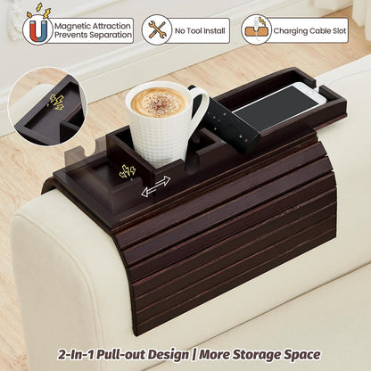 GEHE Couch Cup Holder, Anti Falling Sofa Arm Tray, Natural Bamboo Sofa Cup Holder More Safe for Your Family, Portable Couch Arm Tray Armrest Table for Remote, Snacks, Drinks