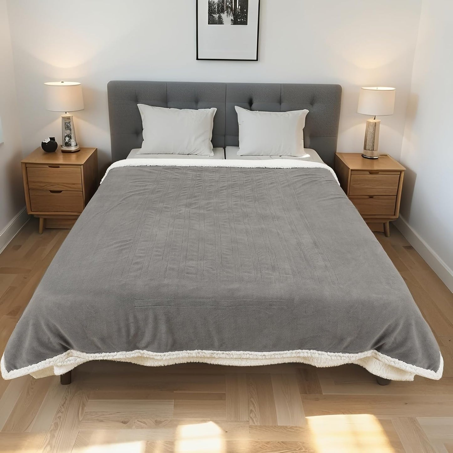 Electric Heated Blanket Full Size 72"x84" – Light Gray | ETL for Safe Overnight, 4 Heat Settings & 10H Auto Off, Dual-Sided Microplush Sherpa for Home Night, Machine washable