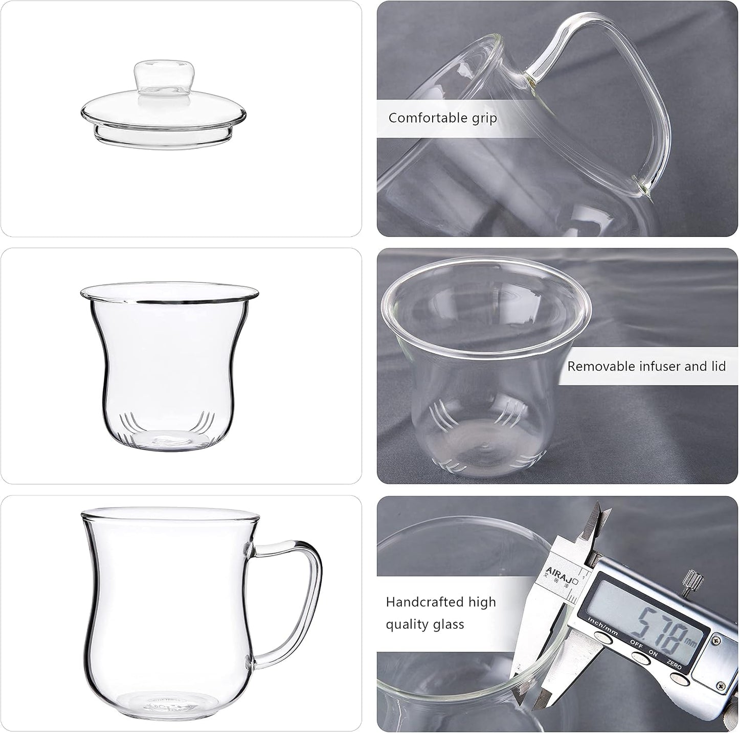 CNGLASS 12oz Double Walled Glass Tea Cup with Stainless Steel Infuser and Lid,Borosilicate Glass Tea Infuser Mug for Loose Tea,Teabag,Set of 1