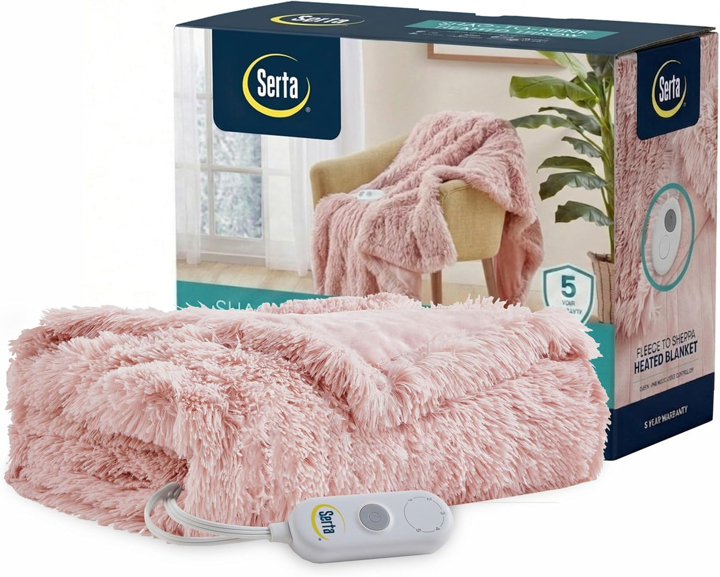Serta Mila Shaggy Heated Throw Blanket - Soft Faux Fur Heated Blanket, Fast Heating, Auto Shut Off Timer, Low EMF, 5 Heat Setting, ETL Certified, Machine Washable Electric Blanket, Ash Grey 50"x60"