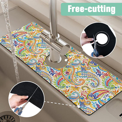 Kitchen Sink Splash Guard Faucet Mat 24" X 5.5" Tropical Leavesl Absorbent Fast Drying Mat Faucet Draining Mat Sink Splash Guard Behind Faucet Drip Catcher for Kitchen Bathroom