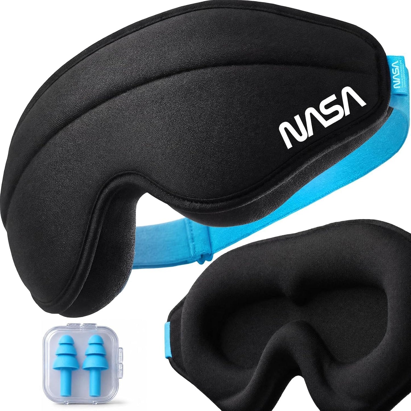 NASA Sleep Mask with LightBlock™ Barrier | Total Blackout | For Men & Women | Official NASA Design | Cooling Memory Foam | 3D Eye Cups | Includes Noise-Blocking Earbuds