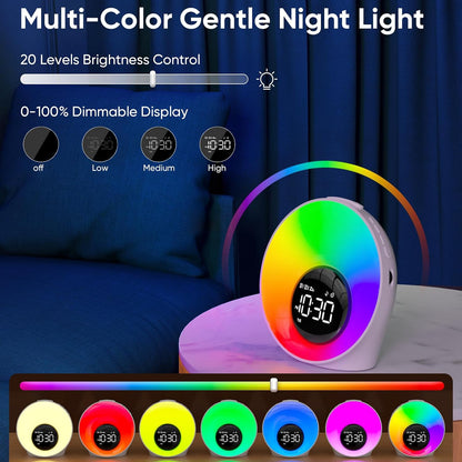 AFEXOA Sunrise Alarm Clock with Wake Up Light & White Noise Machine | 30 Soothing Sounds, 14 Colors Dimmable Nightlights, Digital Dual Alarm Clock for Bedroom/Heavy Sleepers/Adults/Kids