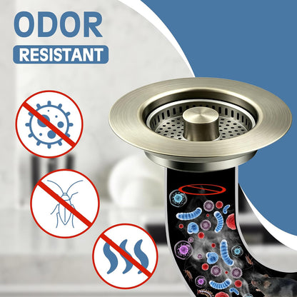 TGOSOMT Kitchen Sink Drain Strainer Stopper, Anti-Clog & Quick Drain | 3-IN-1 Design, Stainless Steel 304, Removable Strainer Basket, Corrosion & Scratch Resistant, Fits US Standard 3-1/2" Drain