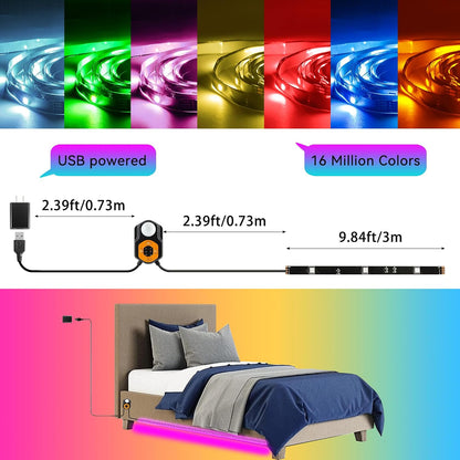 Motion Sensor LED Light Strip 19.68ft Under Bed Lights, RGB 3 Mode Motion Activated Bed Light with Music Sync and Timer, Dimmable Color Changing LED Lights Father Day Gifts