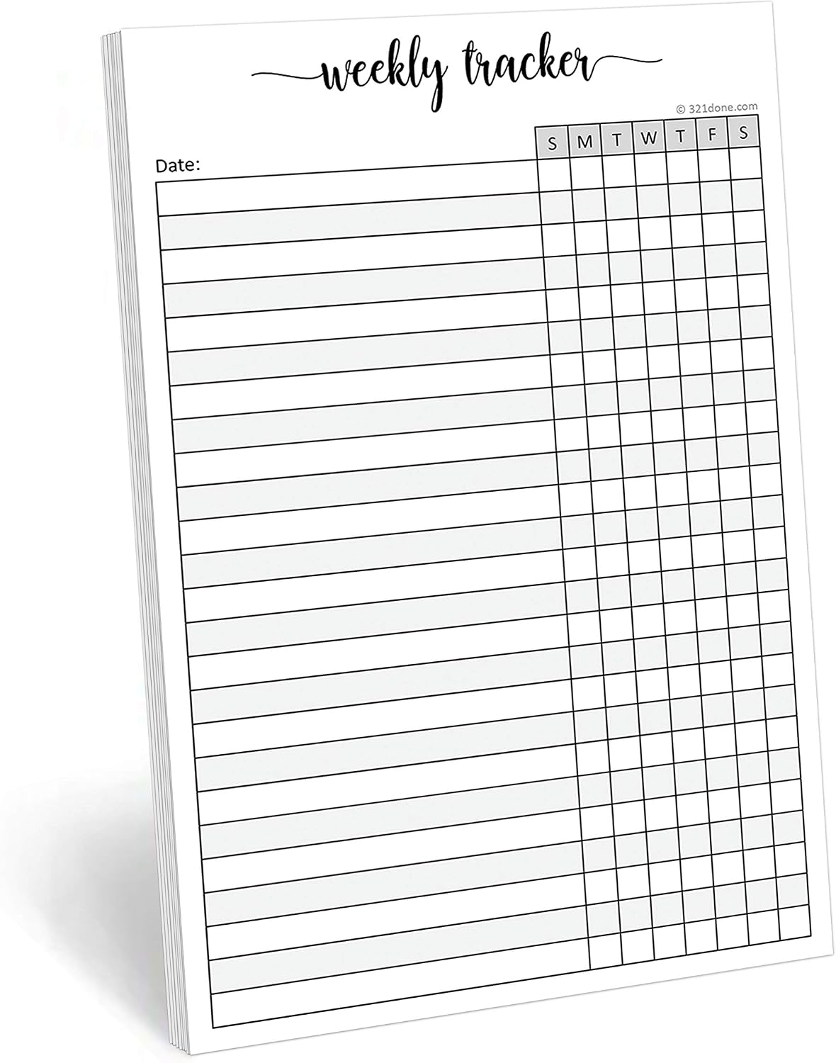 321Done Weekly Tracker Notepad, Sunday Start - 5.5x8.5 Habit Tracking Days of Week Notebook for Planning, Organizing, Schedule, 50 Pages - Made in USA