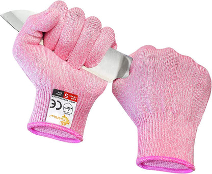 Evridwear Cut Resistant Gloves Food Grade Level 5 Kitchen Safety Protection (Medium, Pink)