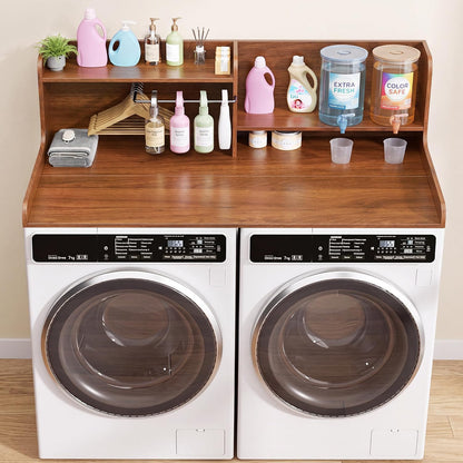 DTK Washer Dryer Wood Countertop with Shelf, Laundry Topper with Non-Slip Mat,27.55" Depth x 54" Width Dryer Covers for The Top with Edge Rails, Black