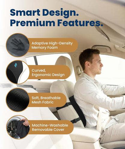 Everlasting Comfort Lumbar Support Pillow for Office Chair - Improves Posture, Promotes Back Pain Relief - Superior Back Support for Gaming and Desk Chairs - Lumbar Pillow for Car, Couch