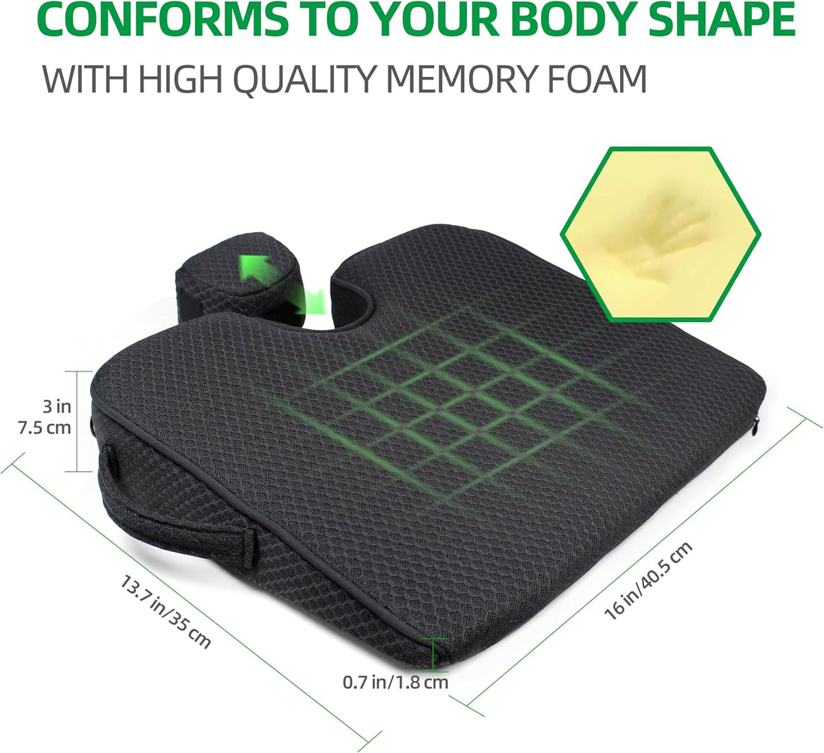 Wedge Seat Cushion Orthopedic Coccyx Tailbone Pain Relief Cushion, Memory Foam Ergonomic Wedge Pillow for Office Chair, Driving, Wheelchair, Gaming Non-Slip Bottom with Portable Handle