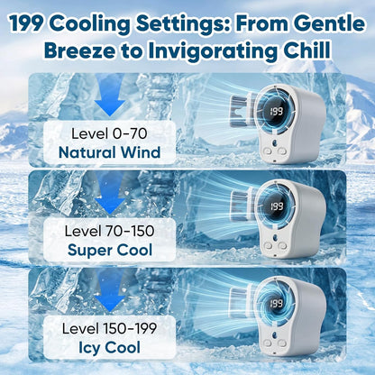 Clip On Fan with Led Display,Portable Ac for Car,16°C Cooling System, 360° Rotation &199 Speeds Adjustable Mini Car Fan Personal Portable Car Clip-On Air Conditioner Fan for Office Cars Outdoor