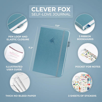 Clever Fox Self-Love Journal for Women, Gratitude, Positivity, Aquamarine | 6-month daily mental health journal with stickers, self-care, anxiety therapy, life & wellness planner for teens & adults