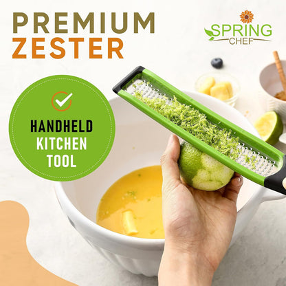 Spring Chef Stainless Steel Lemon Zester - Garlic & Ginger Grater - Gray | Premium Zester with Blade Cover, Cheese Grater with Handle for Parmesan, Nutmeg, Lime - Durable Citrus Zester, Fine Shred
