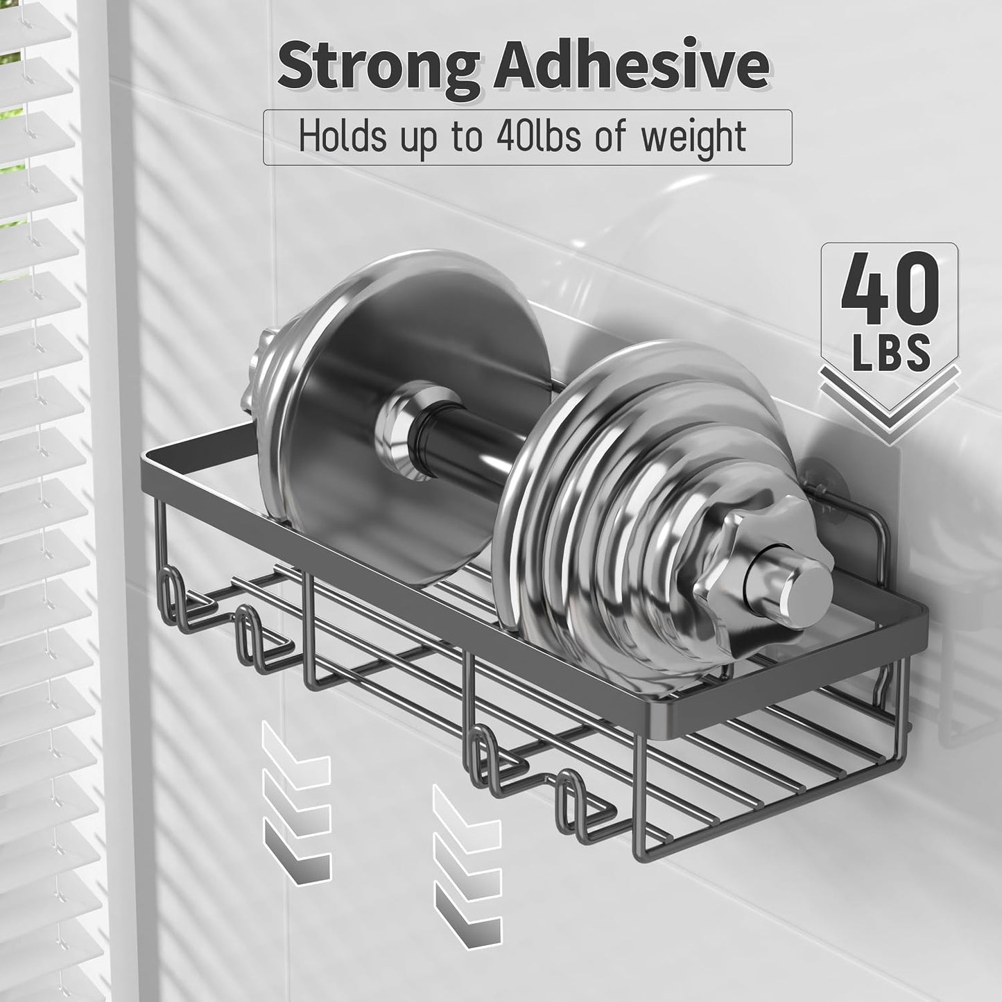 Liuoud 5 Pack Shower Caddy for Inside Shower, Gold Bathroom Storage Decor | Large Rustproof Stainless Steel Organizer with Strong Adhesive, No Drilling Wall Mounted Shelves, Bathroom Accessory Set