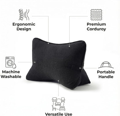 Pat. Pend. Corduroy Lumbar Support Back Pillow for Watching TV, Reading & Gaming, Ergonomic Triangle Support Cushion for Sofa, Armchair & Bed Sitting, Removable Washable Cover, Beige Gray