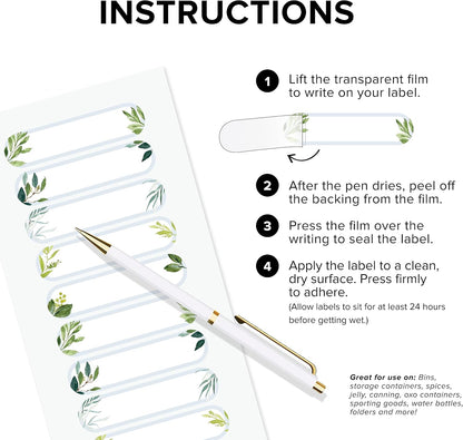 ThreeKin Waterproof Labels for Bottles and Containers - Custom Stickers - All-Purpose and Personalizable - Dishwasher, Freezer and Microwave Safe - BPA-Free - USA-Owned (Greenery, 72pcs)