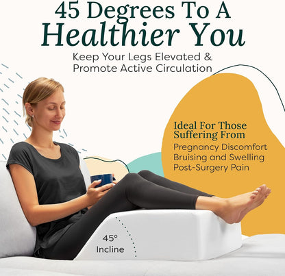 Leg Elevation Pillow for Sleeping - Supportive Bed Memory Foam Wedge Pillow for After Surgery, Circulation, Swelling, Foot & Knee Discomfort (Medium)