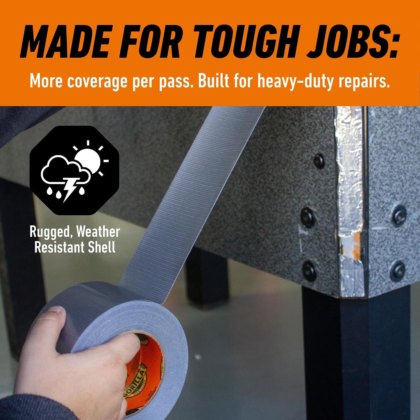 Gorilla Tough & Wide Heavy Duty Duct Tape, Black, 2.88" x 25 yd, 1-Pack | Weather Resistant, Indoor & Outdoor Use, Double-Thick Adhesive, Reinforced Backing, Hand-Tearable