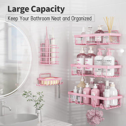 Liuoud 5 Pack Shower Caddy for Inside Shower, Gold Bathroom Storage Decor | Large Rustproof Stainless Steel Organizer with Strong Adhesive, No Drilling Wall Mounted Shelves, Bathroom Accessory Set
