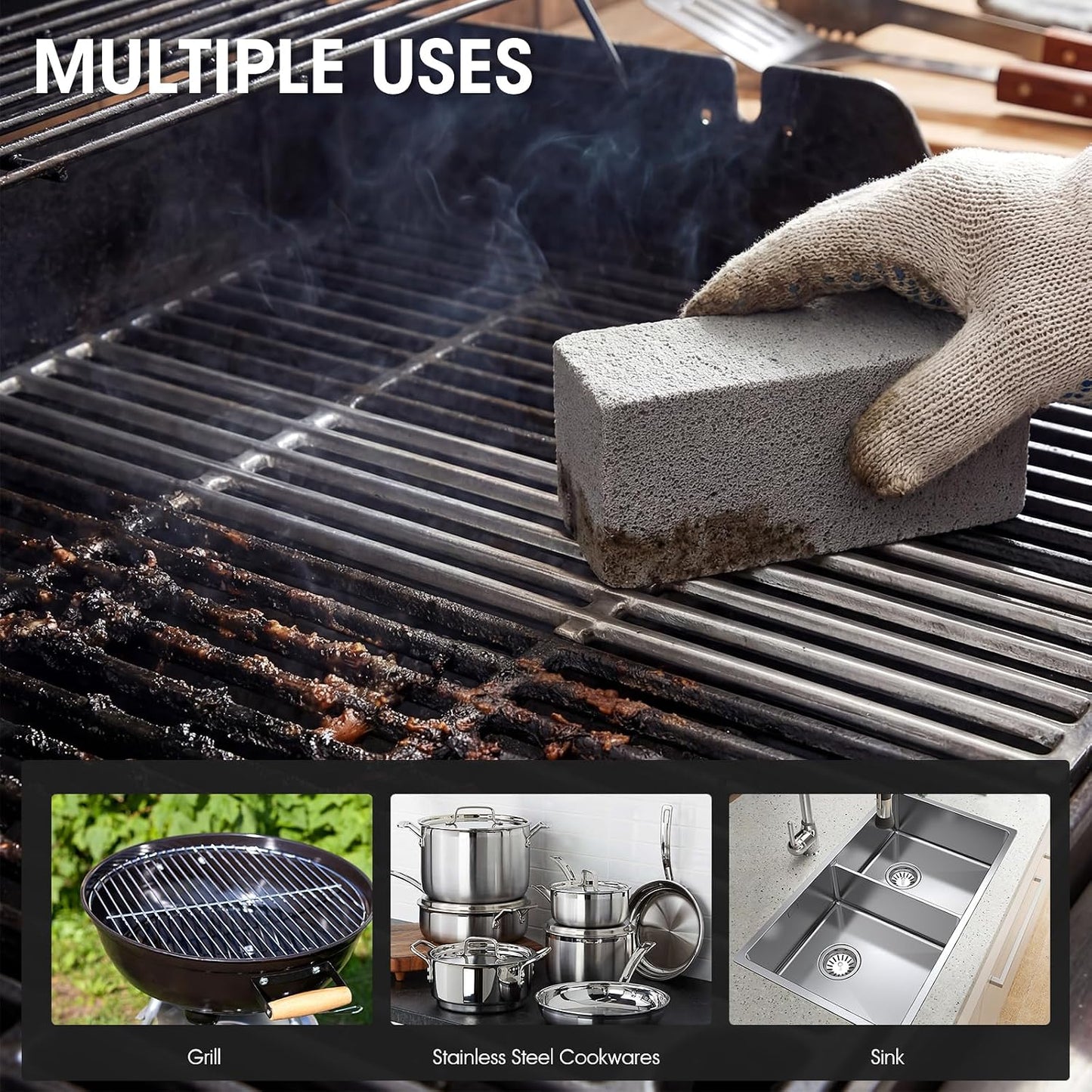 XUDAKAIXIN Grill Cleaning Bricks with Handle, Pumice Griddle Cleaning Stone Removing Stains for Grill,Plattop Griddle,Sink,Cookwares,Floor,Countertop(3-Pack with Handle)