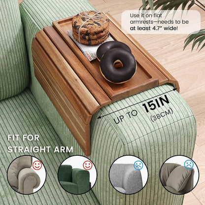 2 Pack Acacia Wood Folding Sofa Arm Tray with Anti-Slip Pad | Couch Armrest Tray,Foldable,for Drinks,Snacks,Phone,Remote Control,Space Saving Storage, No Assembly,Gift box