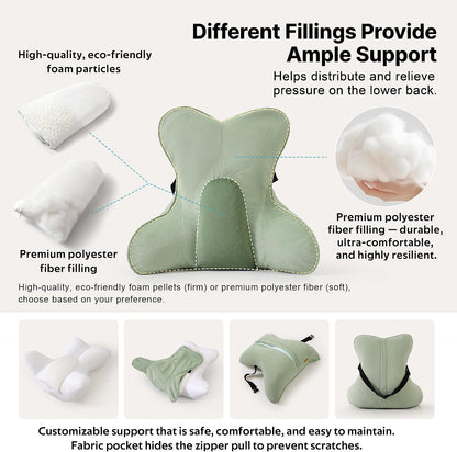Lumbar Support Pillow(Pat. Pend) – Multi-Functional Ergonomic Back Cushion for Sofa Chair, Car Seat & Sofa, Reading Pillow with Firm Multi-Zone Support to Relieve Lower Back Pain, Misty White